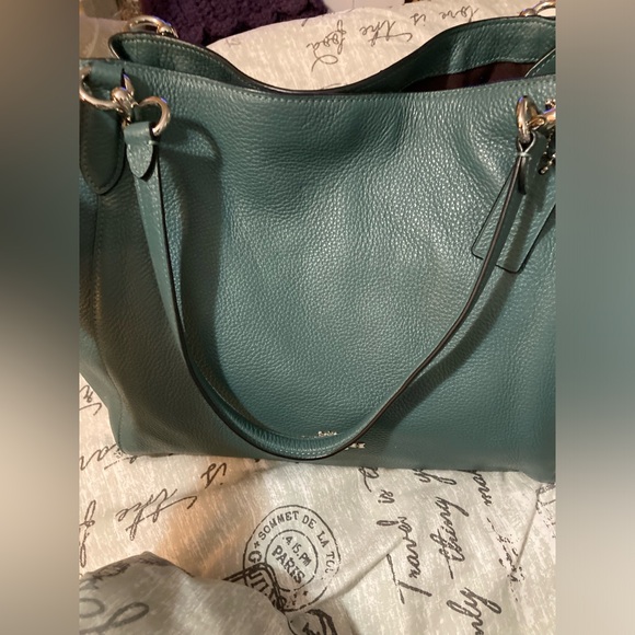 Coach Handbags - Coach Hallie 3 compartment EUC pebble leather bag in Forest green/silver.